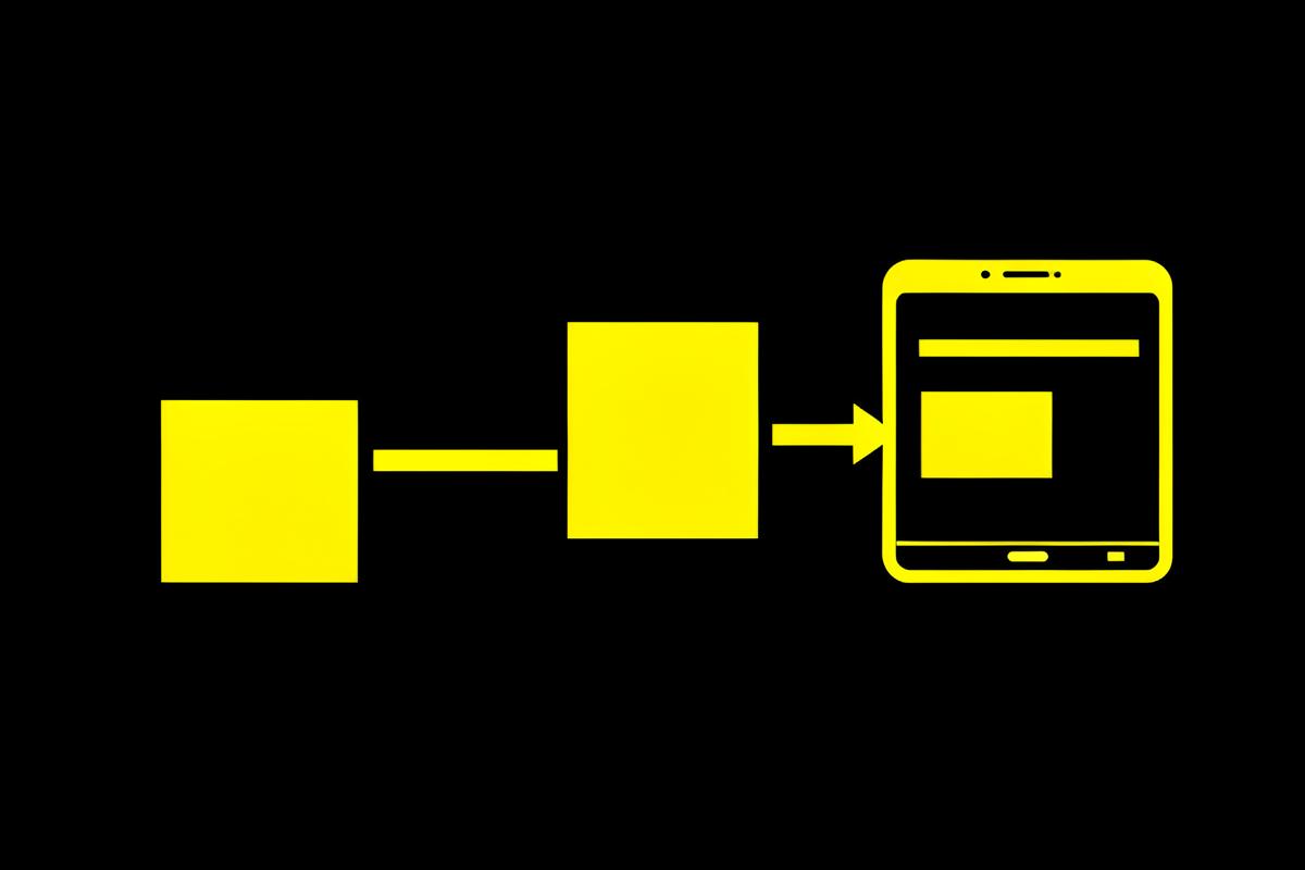 Illustration: a pipeline of blocks leading to a shipped app
